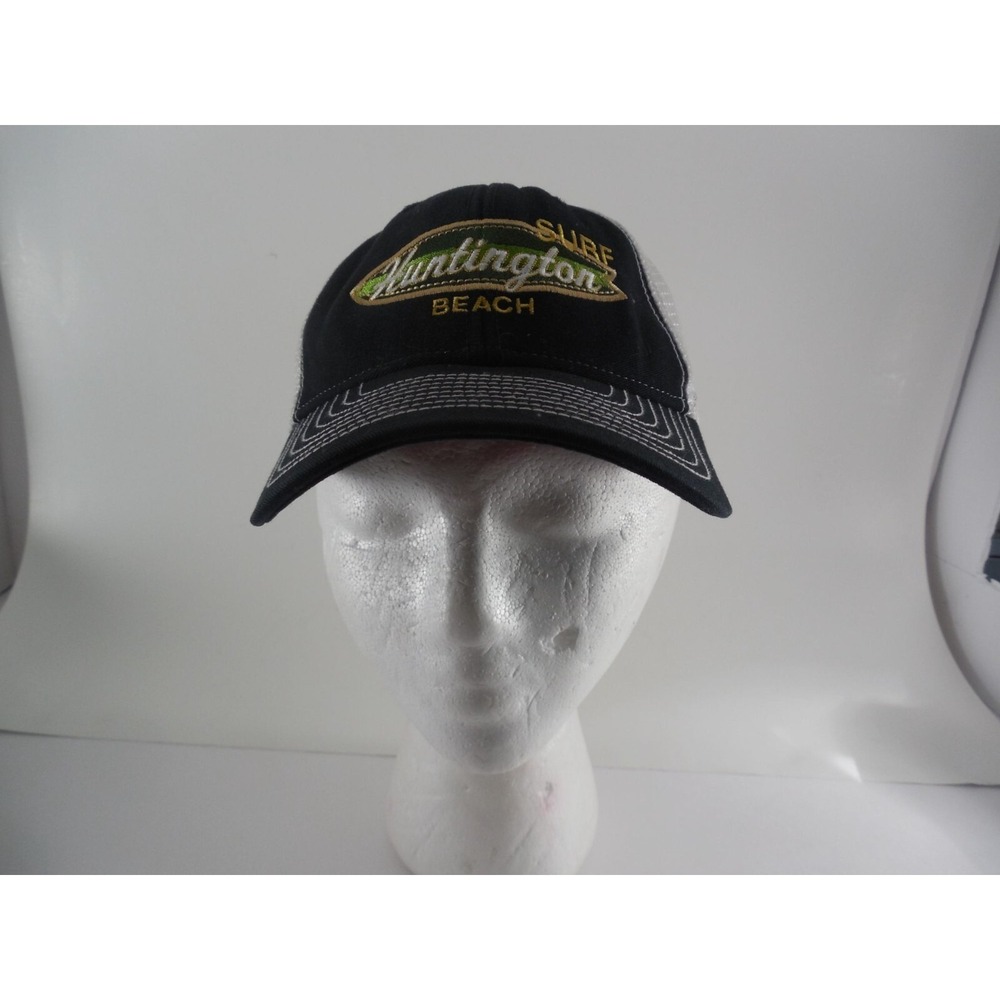 VTG‎ Ouray Huntington Beach Surf Trucker Hat Cap Black White Mesh Snapback